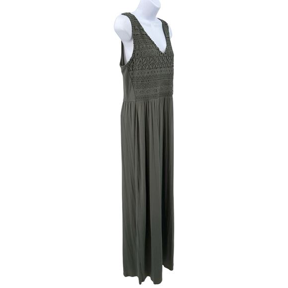 Spense Olive Green Crochet Lace Maxi Tank Dress Womens Medium V-Neck Sleeveless - Picture 6 of 14